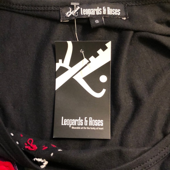 Leopards and Roses Black Art Tunic Dress Size S/M - Picture 9 of 9